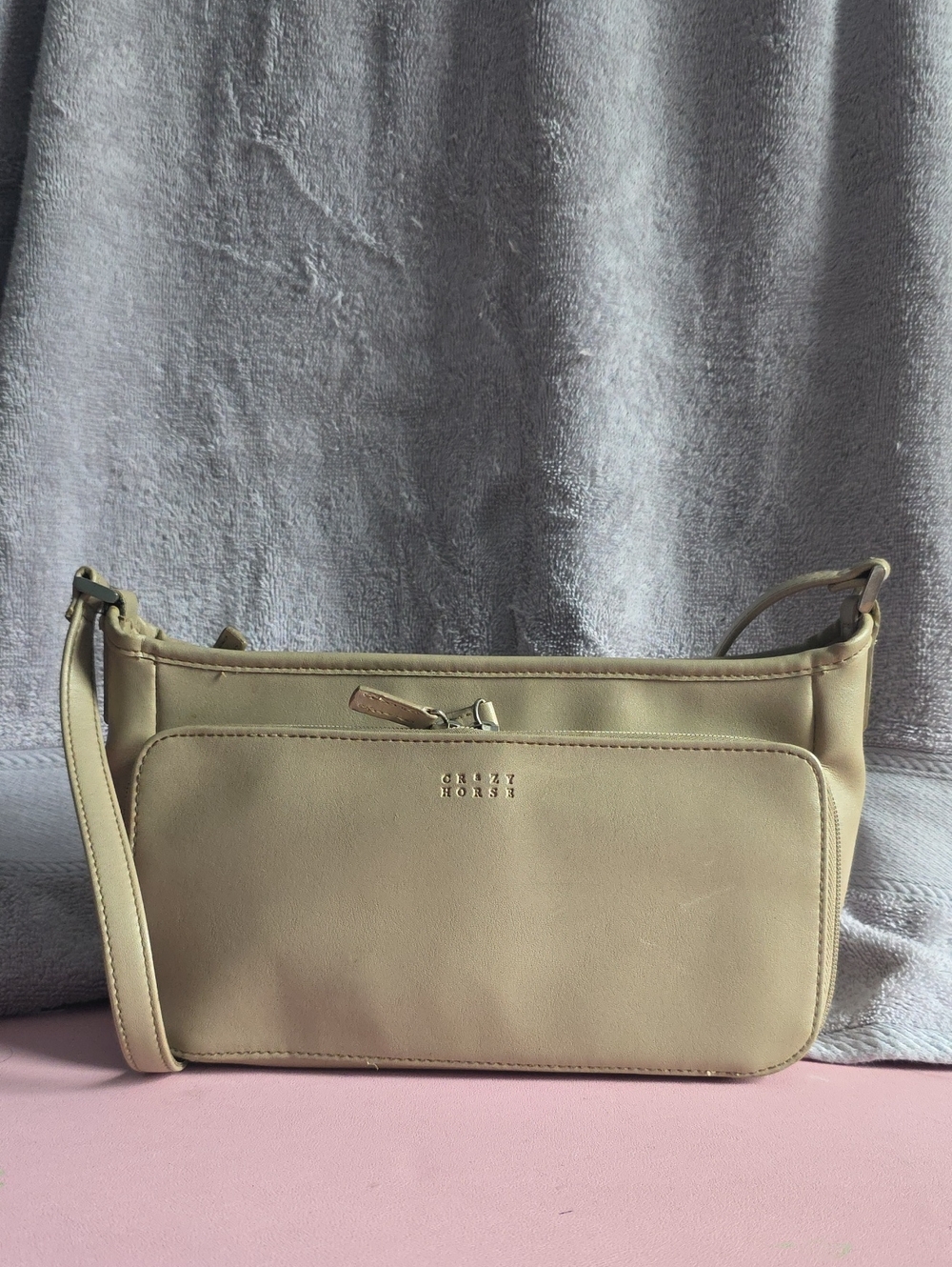 Liz Claiborne Light Beige Shoulder Bag with Front Zip Pocket
